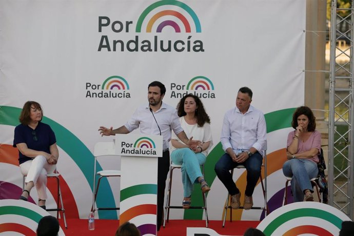 El coodinador federal de IU, Alberto Garzón, en un acto público de Por Andalucía en Málaga