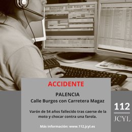 Gráfico elaborado por el 112 con datos sobre el accidente mortal en Palencia