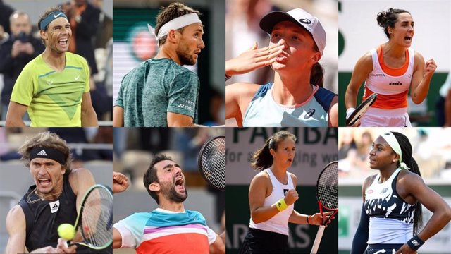 Los tenistas Rafa Nadal, Alexander Zverev, Casper Ruud, Marin Cilic, Iga Swiatek, Daria Kasatkina, Martina Trevisan y 'Coco' Gauff, semifinalistas de Roland Garros 2022.