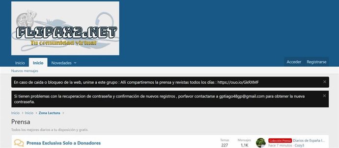 Archivo - Captura de pantalla del sitio web 'https://flipax2.Net'