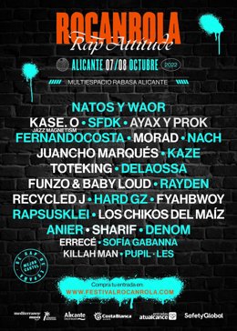 El festival de rap Rocanrola regresa a Alicante los días 7 y 8 de octubre en Rabasa