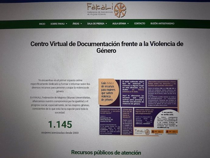Portada del centro virtual de Fakali contra la violencia de género.