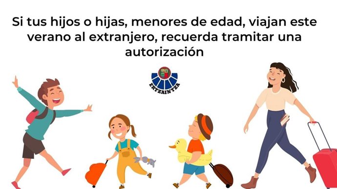 Cartel de la Ertzaintza para recordar la necesidad de autorización para los menores de edad que viajan solos al extranjero.