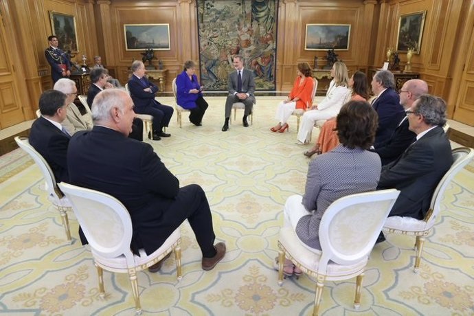 Felipe VI con los consejeros del Tribunal de Cuentas, encabezados por Enriqueta Chicano, su presidenta