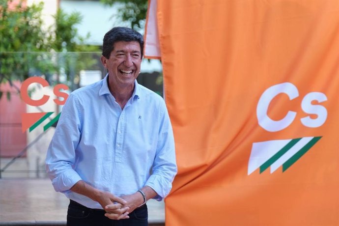 El candidato de Cs a las elecciones de 19 de junio y vicepresidente de la Junta, Juan Marín, este jueves en Jerez de la Frontera (Cádiz).