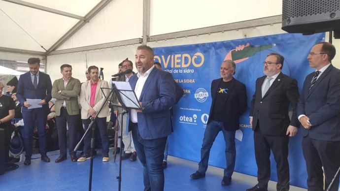 Pedro Caramés, interviniendo el Día de la Sidra