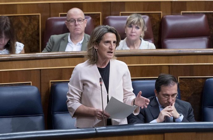 La vicepresidenta tercera y ministra para la Transición Ecológica y el Reto Demográfico, Teresa Ribera, interviene en una sesión plenaria, en el Congreso de los Diputados, a 18 de mayo de 2022, en Madrid (España). El Ejecutivo central se enfrenta, por t