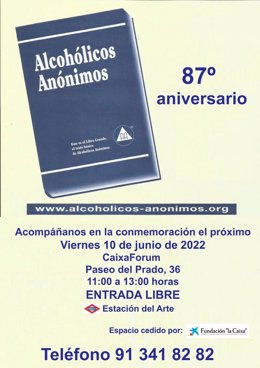 Alcohólicos Anónimos celebra su 87 aniversario el próximo viernes, 10 de junio, de 11 a 13 horas en CaixaForum Madrid