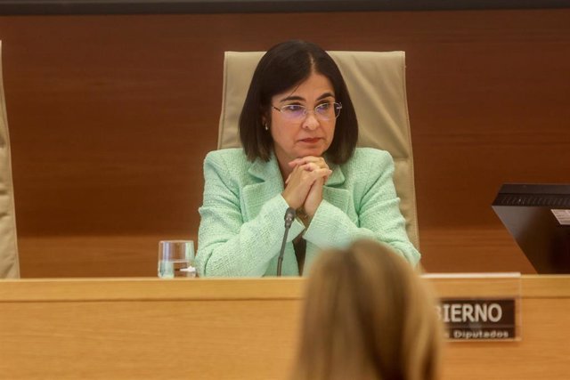 La ministra de Sanidad, Carolina Darias, en la Comisión de Sanidad y Consumo, en el Congreso de los Diputados, a 2 de junio de 2022, en Madrid (España).