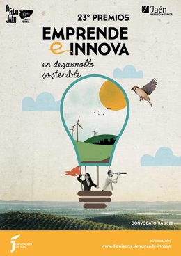 Cartel de la convocatoria del Premio Emprende e Innova para proyectos empresariales novedosos y sostenibles.