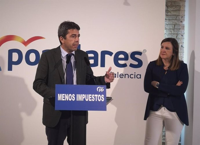 Archivo - Carlos Mazón interviene en la sede del PP de Valencia