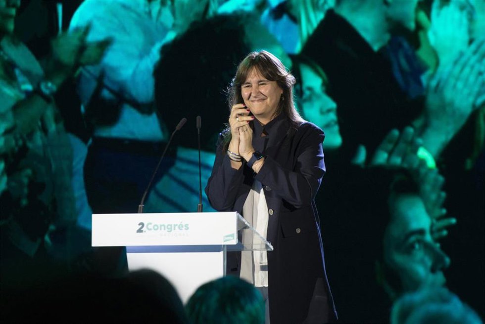 La nueva presidenta de Junts, Laura Borrs, en su intervención en el congreso que el partido ha celebrado en Argels-sur-Mer (Francia)