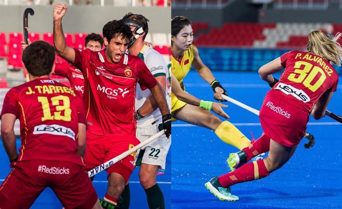 Las selecciones española masculina y femenina de hockey