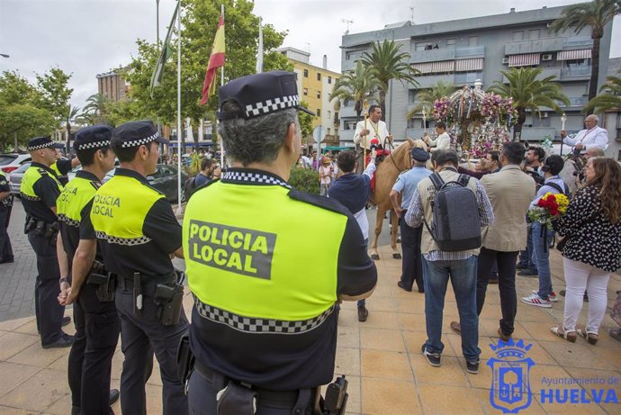 Imgen del dispositivo durante la salida de la Hermandad de Emigrantes de Huelva.