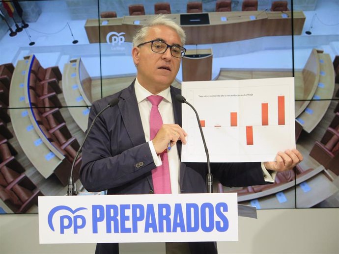 El portavoz del PP en el Parlamento Jesús Ángel Garrido en comparecenica de prensa