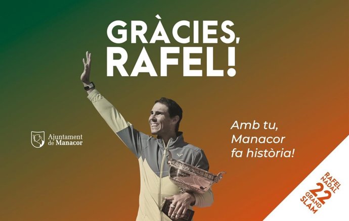 Imagen de agradecimiento a Rafa Nadal del Ayuntamiento de Manacor.