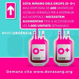 Imagen de la información relativa a la necesidad de donantes de sangre 0- y 0+ en Baleares