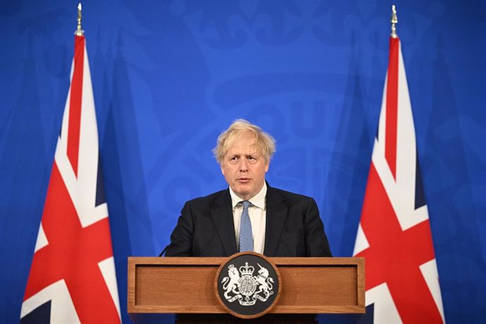 25 May 2022, United Kingdom, London: UK Prime Minister Boris Johnson speaks during a press conference in Downing Street, following the publication of Sue Gray's report into Downing Street parties during the coronavirus lockdown. Photo: Leon Neal/PA Wire