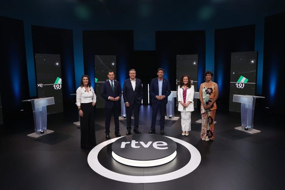 Los seis candidatos a las elecciones andaluzas.