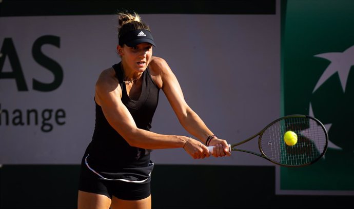 Rebeka Masarova of Spain during the first round of qualifications at the 2022 Roland Garros Grand Slam tennis tournament against Olga Danilovic of Serbia