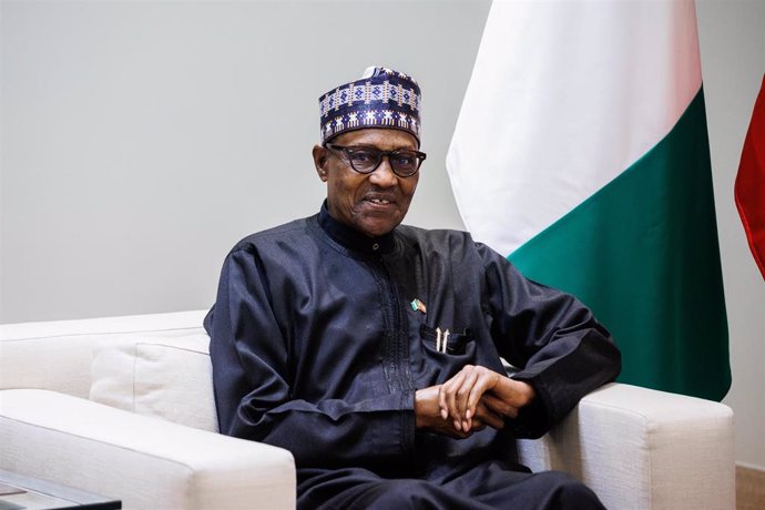 El presidente de la República Federal de Nigeria, Muhammadu Buhari, en un encuentro con el presidente del Gobierno, Pedro Sánchez, en el Palacio de la Moncloa, a 1 de junio de 2022, en Madrid (España). 