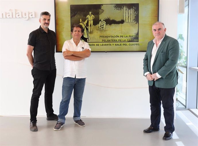 El vicepresidente cuarto, Manuel Marmolejo, junto al director Pedro Casablanc, y el productor Jorge Rivera en rueda de prensa