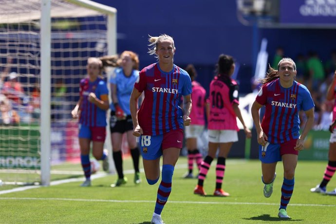 Ana-Maria Crnogorcevic of FC Barcelona celebrates a goal during the Final of the spanish women cup, Copa de la Reina, football match played between FC Barcelona and Sporting Club de Huelva on May 29, 2022, in Alcorcon, Madrid Spain.