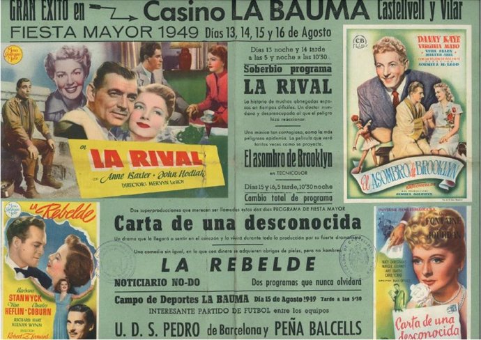 Programa del cine casino la Bauma, 1949, Castellbell i el Vilar (Barcelona).