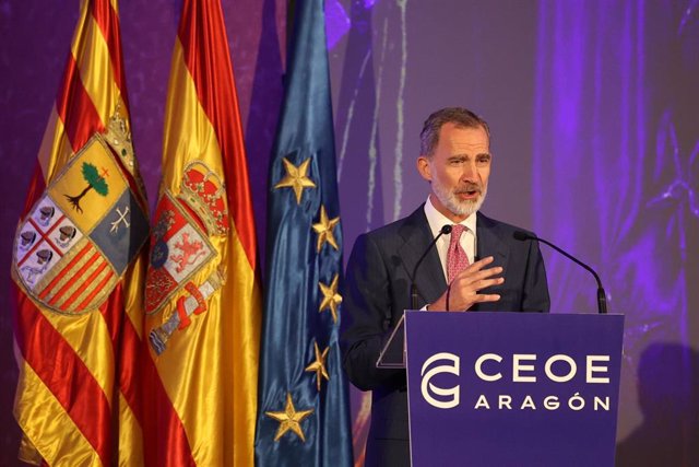 El Rey Felipe VI preside el acto conmemorativo del 40º Aniversario de CEOE Aragón, en el Edificio Pignatelli de Zaragoza.