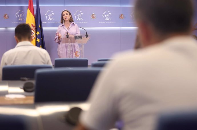 La secretaria general del PP y portavoz del PP en el Congreso, Cuca Gamarra, en una rueda de prensa posterior a la Junta de Portavoces, en el Congreso