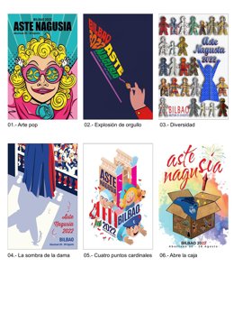 Imagen de los carteles finalistas del concurso de Aste Nagusia 2022 de Bilbao