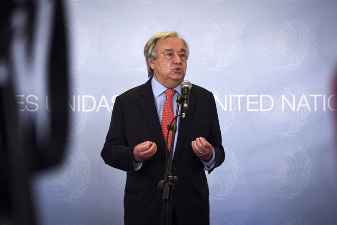 Archivo - El secretario general de Naciones Unidas, Antonio Guterres, interviene en rueda de prensa, en el X aniversario del Centro de Naciones Unidas de Teconlogía, a 1 de julio de 2021, en Quart de Poblet, Valencia, Comunidad Valenciana (España). 