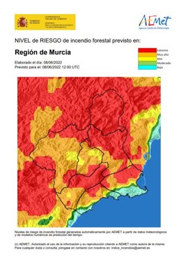 Mapa de riesgos de incendios forestales en la Región