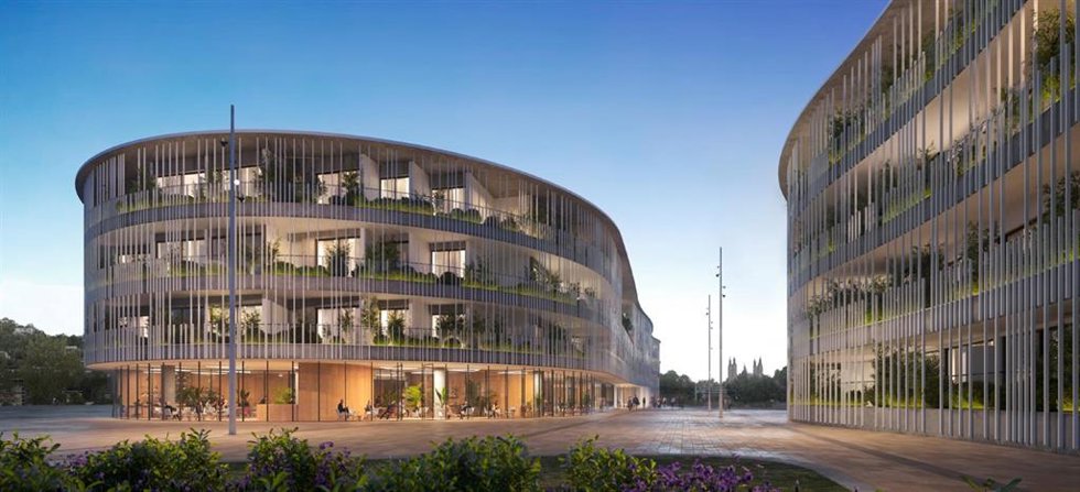 Propuesta de la candidatura ganadora del concurso de ideas para la reconversión de los edificios Ebro en alojamiento.