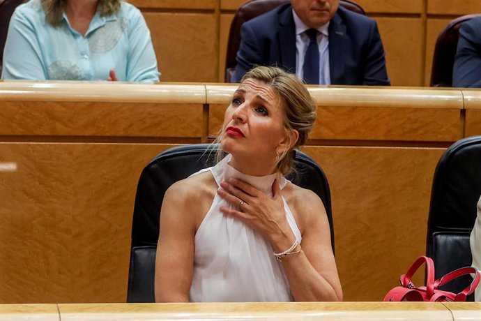 La vicepresidenta segunda del Gobierno y ministra de Trabajo, Yolanda Díaz, en una sesión plenaria en el Senado, a 7 de junio de 2022, en Madrid (España). 