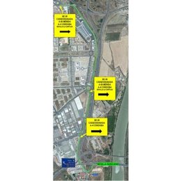 Uno de los itinerarios habilitados por el Ministerio de Transportes por las obras en el nudo de la Pañoleta, en Camas (Sevilla).