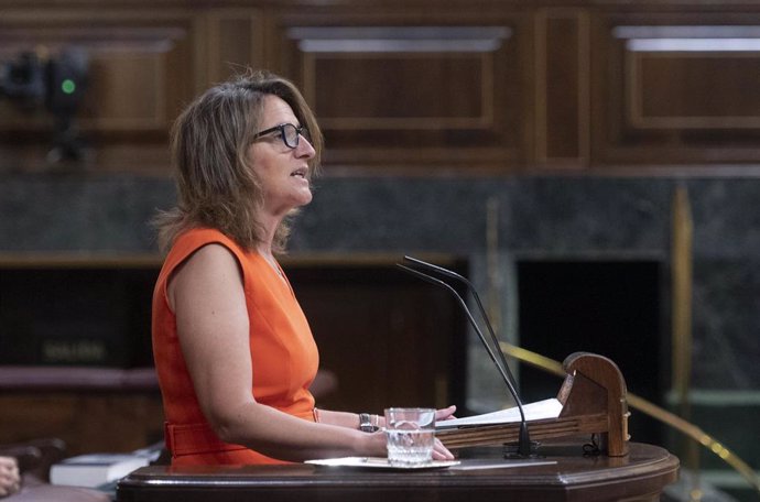 La vicepresidenta tercera y ministra para la Transición Ecológica y el Reto Demográfico, Teresa Ribera, interviene durante una sesión plenaria, en el Congreso