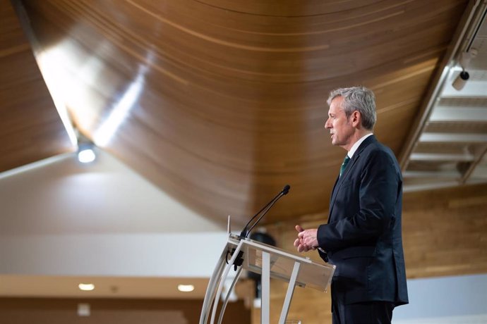 O presidente da Xunta, Alfonso Rueda, na rolda de prensa do Consello.