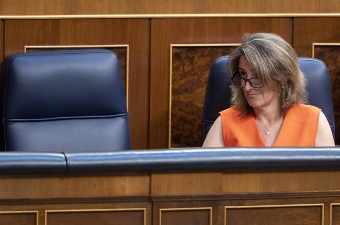 La vicepresidenta tercera y ministra para la Transición Ecológica y el Reto Demográfico, Teresa Ribera, durante una sesión plenaria, en el Congreso 