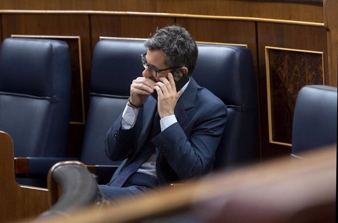 El ministro de la Presidencia, Relaciones con las Cortes y Memoria Democrática, Félix Bolaños, durante una sesión plenaria en el Congreso de los Diputados, a 9 de junio de 2022, en Madrid (España).