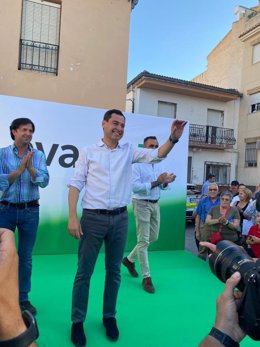 Juanma Moreno, este jueves en un acto público en Churriana de la Vega (Granada)