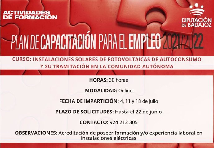 Cartel de un curso sobre instalaciones solares fotovoltaicas de autoconsumo