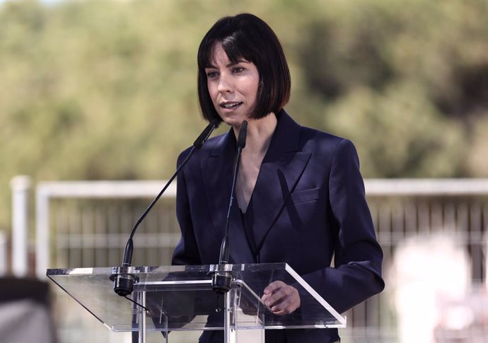 La ministra de Ciencia e Innovación, Diana Morant, interviene en el acto de presentación del Plan Estratégico para la Recuperación y Transformación Económica (PERTE) Aeroespacial, en el Centro de Entrenamiento y Visitantes INTA-NASA, a 9 de junio de 202