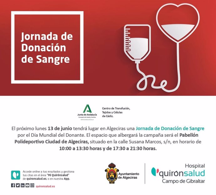 Cartel de la Jornada de Donación de Sangre de Quirónsalud en Algeciras.
