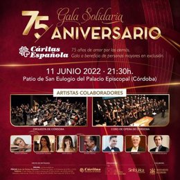 Cartel de la Gala Solidaria '75 Aniversario de Cáritas Española'.