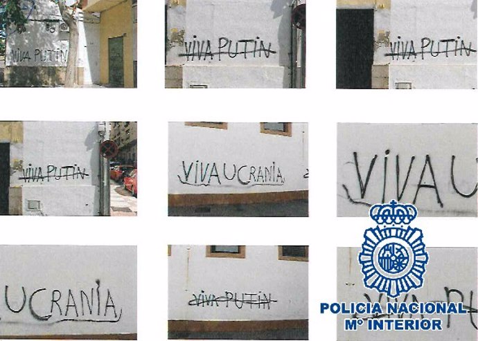 Nota De Prensa + Foto "La Policía Nacional Detiene A Un Grafitero Reincidente Por Pintadas En La Zona Centro De Málaga A Favor De La Invasión Rusa "
