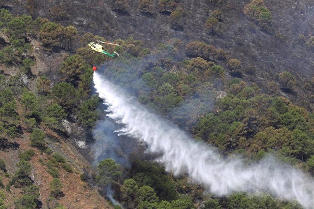 Medios aéreos en la zona del incendio en Pujerra