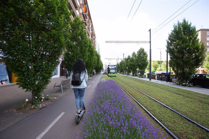 Archivo - Una persona utiliza un patinete eléctrico 