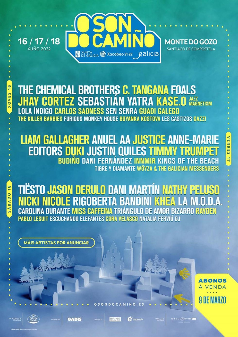 El cartel del festival O Son do Camiño, celebrado en Monte do Gozo (Santiago de Compostela), contará con actuaciones de artistas como C.Tangana, Liam Gallagher, Jason Derulo o The Chemical Brothers