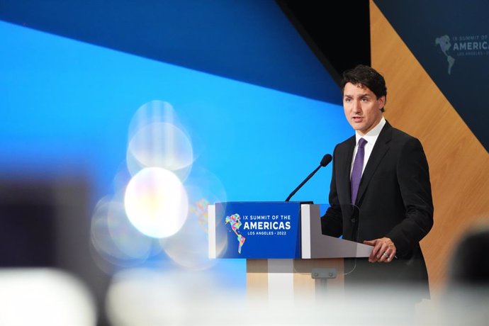 10 June 2022, US, Los Angeles: Canadian Prime Minister Justin Trudeau speaks during a plenary session at the Summit of the Americas. Photo: Sean Kilpatrick/Canadian Press via ZUMA Press/dpa